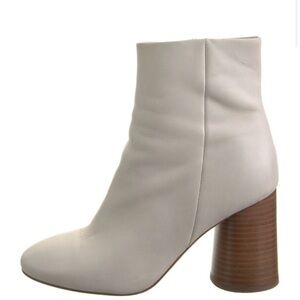 Women’s Cream Leather Block Heel Ankle Boots